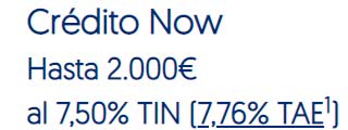 Con Wizink Now tienes un crédito de 2.000 € al 7,50%