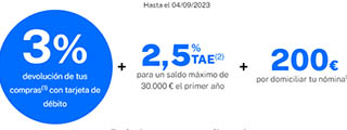 Cuenta Online Sabadell: 2,50% TAE, 3,00% devolución compras